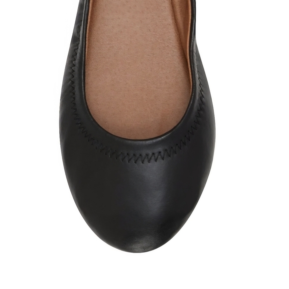 BNWOT Lucky Brand Sz 7 Black Leather Emmie Flats Balletcore Preppy Minimalist - Picture 3 of 11